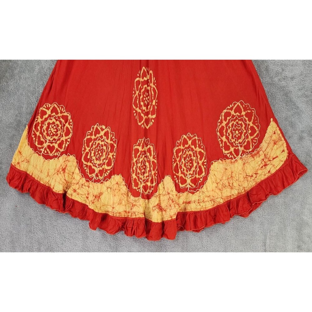 Jackpot Skirt Womens One Size Orange Yellow Floral Print Boho Flared Maxi - Picture 7 of 11